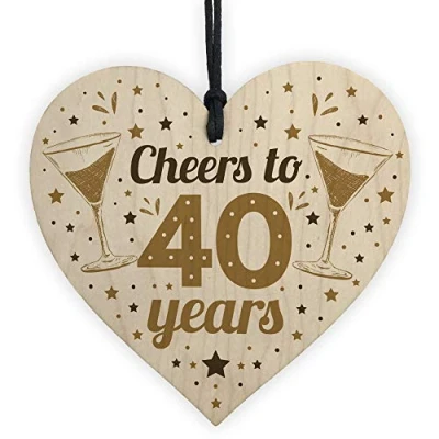 Image of RED OCEAN 40th Birthday Gifts For Women Men Wooden Heart Card Decoration Alcohol Gift Keepsake