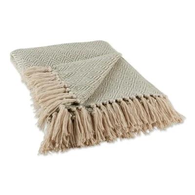 Image of DII Fringed Stripe Tabletop, Cotton, Artichoke, 50x60