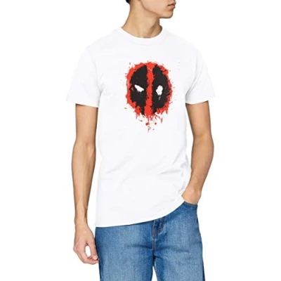 Image of Marvel Men&#039;s Deadpool Paint Logo T Shirt, White, L UK