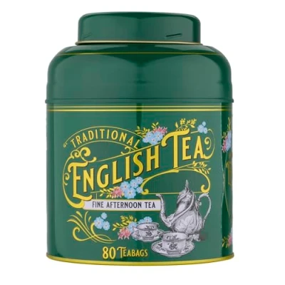 Image of New English Teas Vintage Victorian Bottle Green Tea Caddy with 80 Afternoon Teabags