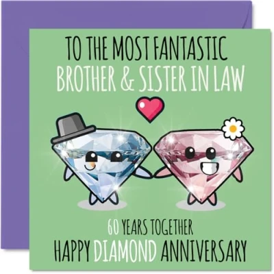 Image of Cute Diamond Anniversary Card for Brother &amp; Sister In Law 60 Years Together Happy 60th Wedding Cards Brother, 145mm x Greeting Sixtieth Anniversaries