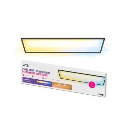 Image of WiZ Tunable White Panel Ceiling Light, Dimmable, 3400 lm, Warm to Cool White, Rectangular, Smart Control via App/Voice WiFi, Black