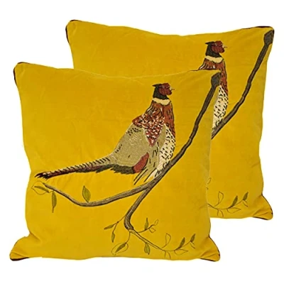 Image of Paoletti Hunter Velvet Cushions (Twin Pack) Yellow Cotton Size 45 cm x