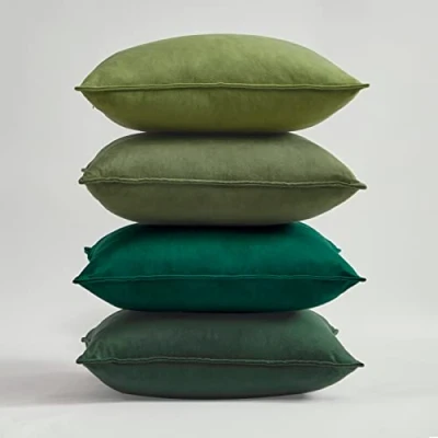 Image of Topfinel Green Cushion Covers 45cm x Summer Sofa Bed Colorful Cushions Soft Pillow Case 18x18 Velvet Scatter Decorative Cover for Livingroom Bedroom Invisible Zipper,Set of 4