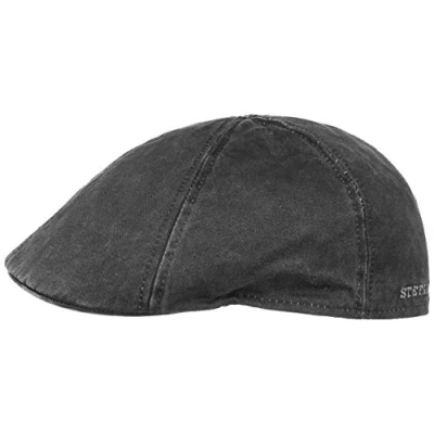 Image of Stetson Men&#039;s Level Flat Cap Cotton Peaked with 40+ UV Protection Vintage Look Summer/Winter Black XL (60 61 cm)