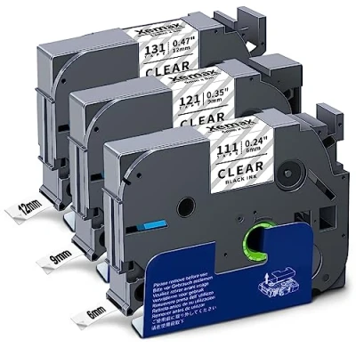 Image of 3X XemaX Label Tape Replacement for 6mm 9mm 12mm TZc 111 121 131 Black on Transparent