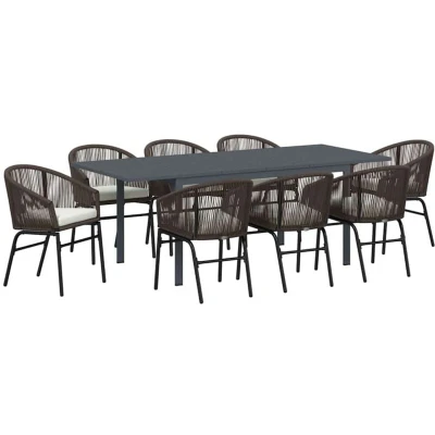 Image of vidaXL 10 Piece Garden Dining Set with Cushions Brown Poly Rattan