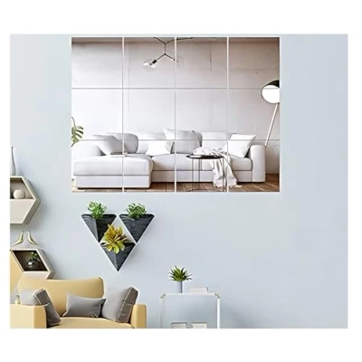 Image of 30x30cm Glass Gym Mirror Wall Tiles Frameless Self Adhesive Peel and Stick, Sets of 4, 8, 12, or 16 Modern DIY Decor for Bathroom, Bedroom, Accent Walls Durable Easy to Install (12)