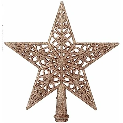 Image of DITZY DOLL CHRISTMAS TREE TOPPER STAR ROSE GOLD 5 Tip 20 cm Sparkle Glitter Festive Xmas Decoration
