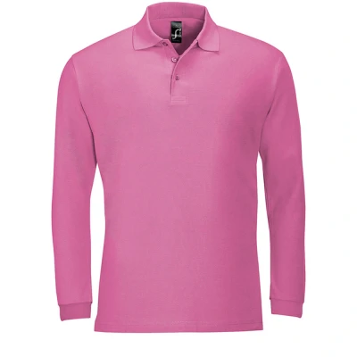 Image of SOLS Mens Winter II Long Sleeve Pique Cotton Polo Shirt (Flash Pink) Multicolour Size Large