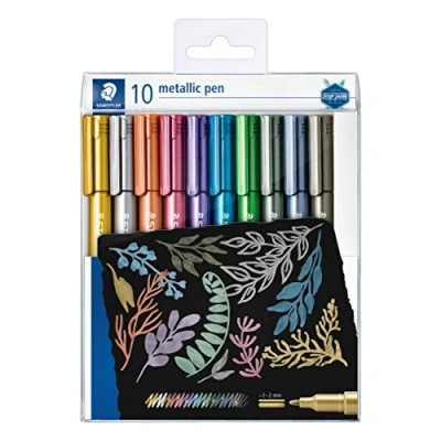 Image of STAEDTLER 8323 TB10 Design Journey Metallic Pen, Assorted Colours, 1 2 mm Line Width (Wallet of 10)