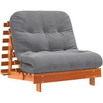 Image of vidaXL Wooden Futon Sofa Bed with Adjustable Backrest and Foam Mattress Wax Brown, Solid Pine Wood, 80x200 cm Ideal for Living Room, Bedroom, Guest Room Garden