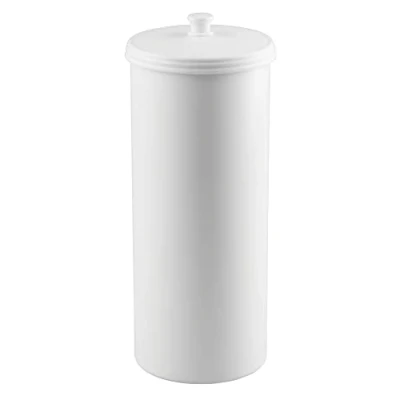 Image of iDesign Kent Freestanding Toilet Roll Holder, Plastic Paper Holder with Lid, Essential Storage, White, 16.002 x 39.37 cm