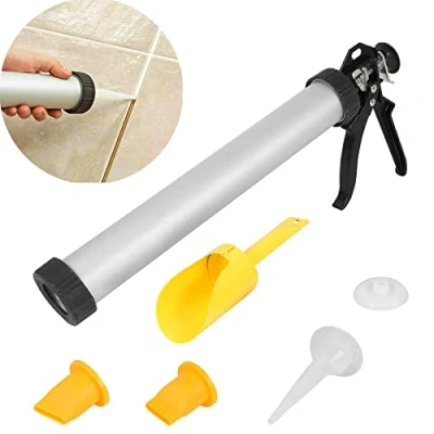 Image of Mortar &amp; Grouting Gun Set Pointing for Brick Paving Floors Wall Tile Gaps Cement Applicator Tool with Nozzles Plunger
