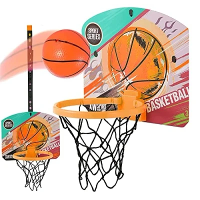 Image of xwin sportseries Adjustable Kids Basketball Hoop with Hard Backboard Pump and Ball, Hanger Hook Indoor Outdoor Set Net Ball Portable Sport Toys for