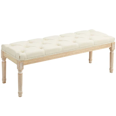 Image of HOMCOM End of Bed Bench, Window Seat, Tufted Bench for Bedroom, Hallway, Living Room, Cream White