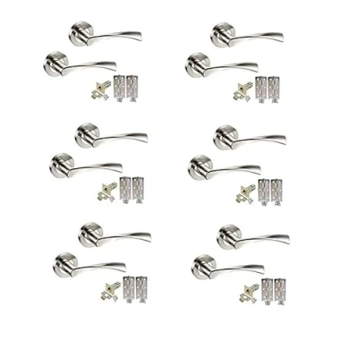 Image of Golden Grace 6 Sets of Twist Astrid Style Modern Chrome Door Handles on Rose with Duo Finish Lever Latch Pack