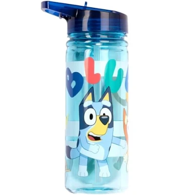 Image of Bluey Water Bottle with straw 580 ml 100% Leakproof Durable School Strong Plastic and BPA free (Light Blue)
