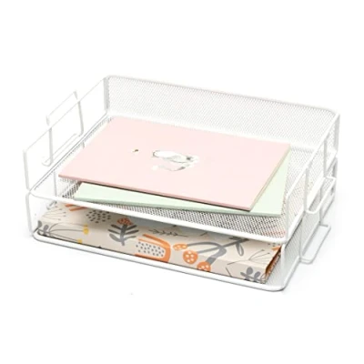 Image of Exerz Letter Trays 2pcs Stackable Paper Sorter/Desk File Tray/Desk Organiser Metal Rack Office, School, Home (2pcs White)