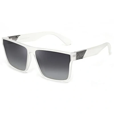 Image of Jim Halo Retro Polarized Sunglasses Men Women, Flat Top Square Driving Glasses UV400 Clear Grey