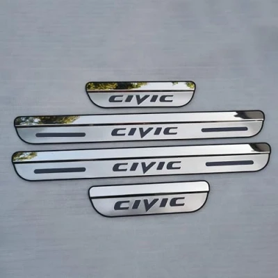 Image of Ever TA 4 pcs Car Door Sill Protector Strips for Hon da Civic 10th 2016 2022, Stainless Steel Auto Threshold Kick Plates Pedal Body Styling Decoration Accessory, Silver