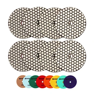 Image of HIGHDRIL Dry Diamond Polishing Pad 8PCS (#30 3000) 125MM Sanding Pads for Granite Stone Marble Floor Grinder Polish Kit Drill, Grinder, Polisher