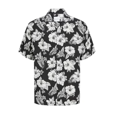 Image of JACK &amp; JONES Men&#039;s Jjguru Monochrome AOP Resort Shirt Ss, Black, M