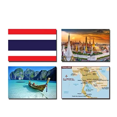 Image of SET OF 4 THAILAND FRIDGE MAGNETS FLAG MAP ATTRACTIONS