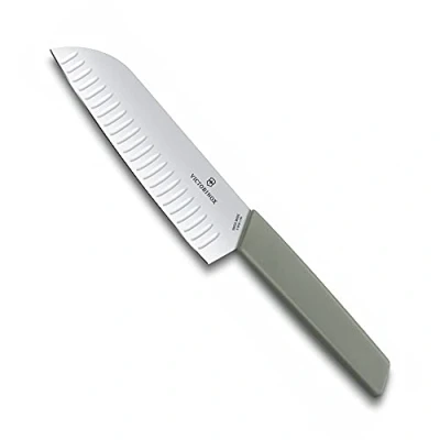 Image of Victorinox Swiss Modern Colour 17cm Fluted Santoku Knife Olive Green (6905617K6B)