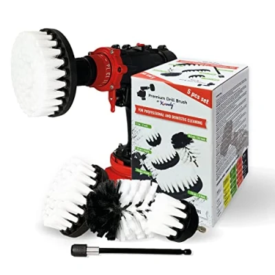 Image of Kornely™ Premium Drill Brush, Extra Soft, White 5pcs. SET. Professional Power Scrubber. Doesn&#039;t Scratch Surfaces. Suitable for Carpet, Leather, Upholstery, Furniture, car Interior, Glass Cleaning