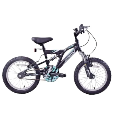 Image of Professional Rock Face 16&quot; Wheel Dual Full Suspension Boys Kids Childs Mountain Bike Matte Black Single Speed Age 5+