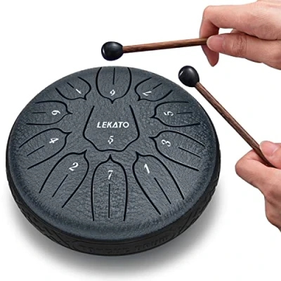 Image of LEKATO Steel Tongue Drum, Mini Handpan Drum 6 Inch 11 Notes D Major, Alloy Percussion Instruments for Meditation Yoga Musical Education, Ethereal Balmy Adult Beginner, Navy Blue