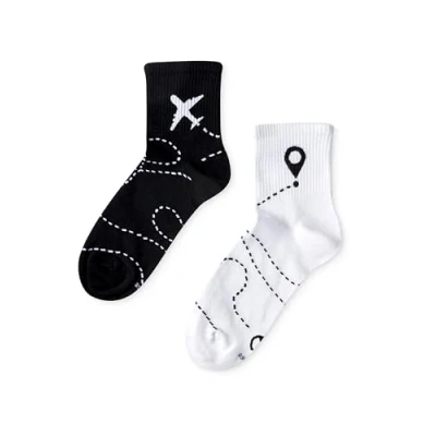 Image of Dedoles Unisex Socks for Women, Men &amp; Kids Cotton Funny Designs Football Bicycle Horses Plants Firefighter Gift Mismatched, Design: Aeroplane Route, Colour: Black, Size: 3 5 M / 2 4,5 W UK