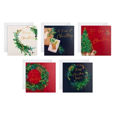 Image of Hallmark Charity Christmas Cards, Boxed Pack of 30, 5 Festive Wreath Designs
