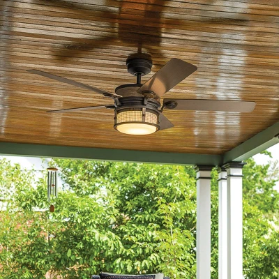 Image of Kichler Ahrendale 5 Blade 152cm Ceiling Fan with LED Light Anvil Iron IP44 Remote Control