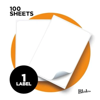 Image of Blake Purely Everday Self Adhesive 1 Labels per A4 Sheet 100 Sheets Laser &amp; Inkjet Printer Compatible Address Shipping Label Warehouse Business Supplies (LAB A41 1PE)