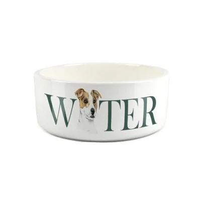 Image of Jack Russell Pet Bowl Terrier Large Ceramic Water White Dish For Dogs