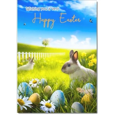 Image of doodlecards Easter Card Bunnies in Field Medium Size with Plain Envelope