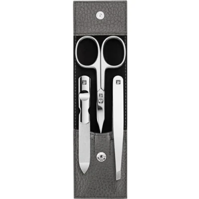 Image of ZWILLING 3 Piece Cowhide Leather Nail Care Pedicure Set with Press Stud and Scissors Anthracite