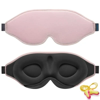 Image of 2024 Innovative Sleep Mask for Men and Women, Trilancer 3D 100% Light Blocking Design, Comfortable Eye mask, Blackout Blindfold Sleeping, Nap, Meditation, Travel, with Earplugs (Pink)
