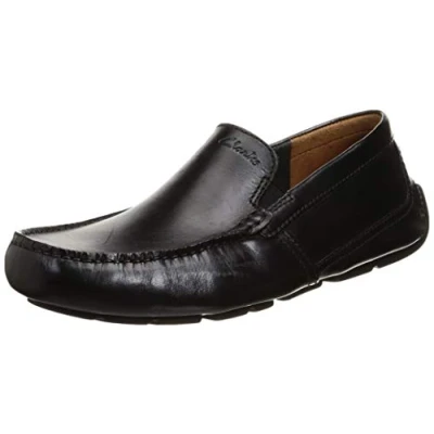 Image of Clarks Men&#039;s Markman Plain Moccasin, Black Leather, 8 UK