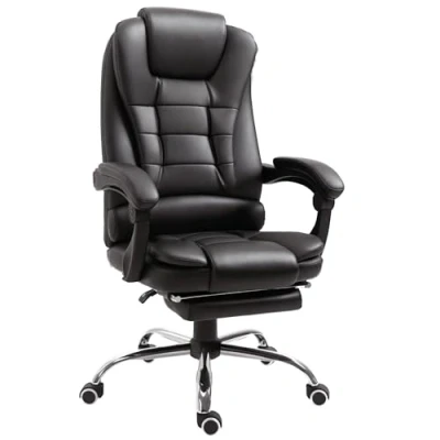 Image of HOMCOM Executive Office Chair, PU Leather Home Chair with Swivel Wheels, Reclining Backrest, Retractable Footrest, Brown