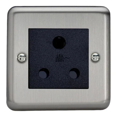 Image of Varilight 1 Gang 15A Round Pin Plug Socket Matt Chrome XSRP15AB