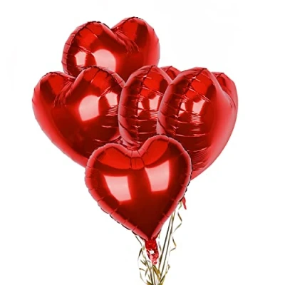 Image of Pack of 5 Red Heart Balloons, 18 Inches Shape Foil Balloons Helium for Valentines Engagement Bridal Shower Graduation Baby Wedding Anniversary Birthday Party Decorations