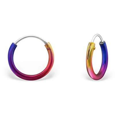 Image of The Goldmine Tiny 10mm Hinged Multi Coloured Sleeper Earrings 925 Sterling Silver