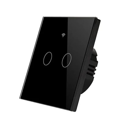 Image of Enerj 2 Gang Smart Light Switch Wi Fi Wall Wireless Black Tempered Glass Touch Screen