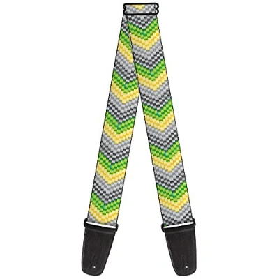 Image of Buckle Down Guitar Strap Chevron Weave Grays Yellow Green 2 Inches Wide