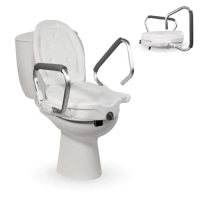 Image of Mobiclinic®,Raised Toilet Seat with Removable Handles, 7 Inch / 17 cm, Foldable Armrests, Lid, Fits Oval Toilets, Ergonomic, Lightweight, European Brand, Model Guadiana