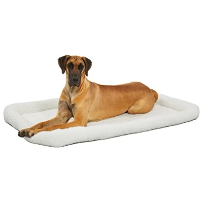 Image of MidWest Homes for Pets 137.16 cm (54 Inch) Long White Fleece Dog Bed; Comfortable Bolster Bed, Fits a Crate, Easy Maintenance Machine Wash &amp; Dr, White, Model 40254