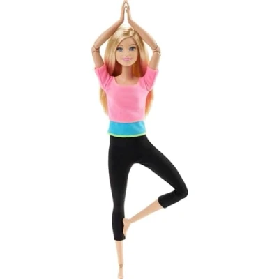 Image of Barbie Made To Move Doll, Ultra Posable, 22 Points Bend, Black Leggings, Color Blocked Top, Long Blond Hair, DHL82
